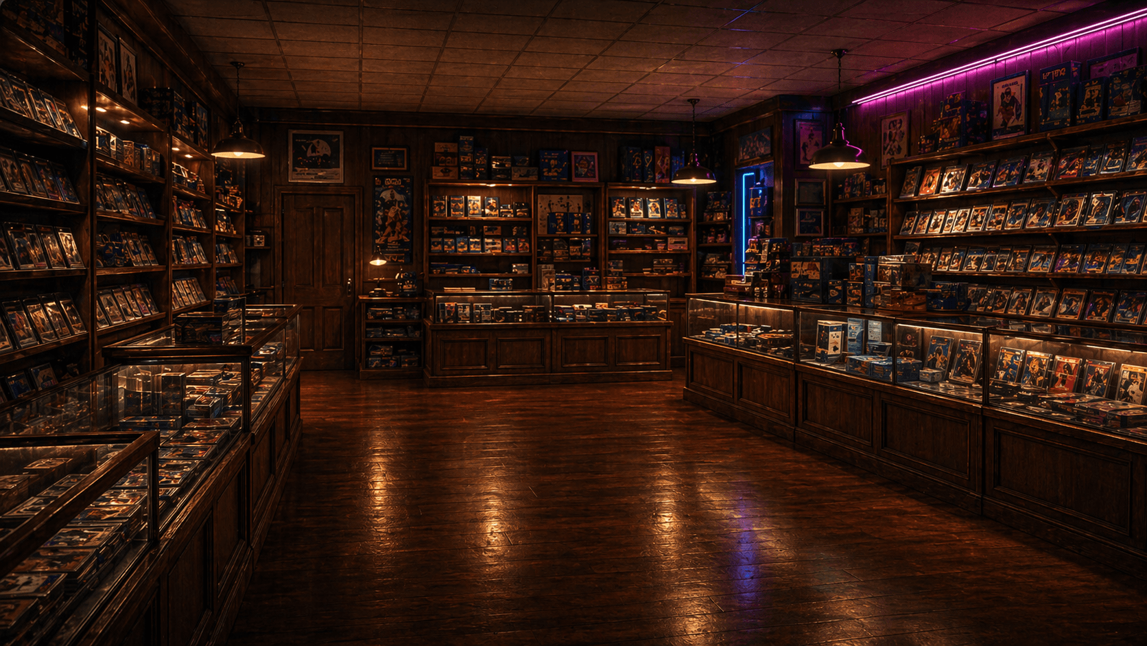 A vintage card shop -- the kind of place collectors meet in person.